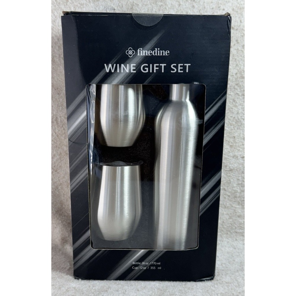 FineDine 5pc Wine Gift Set Stainless Steel Insulated Bottle 26oz 2 Tumblers 12oz